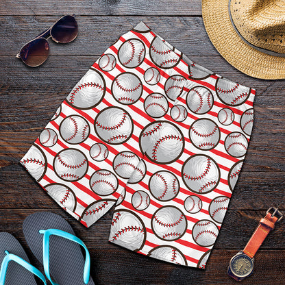 Red Striped Baseball Pattern Print Men's Shorts