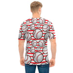 Red Striped Baseball Pattern Print Men's T-Shirt