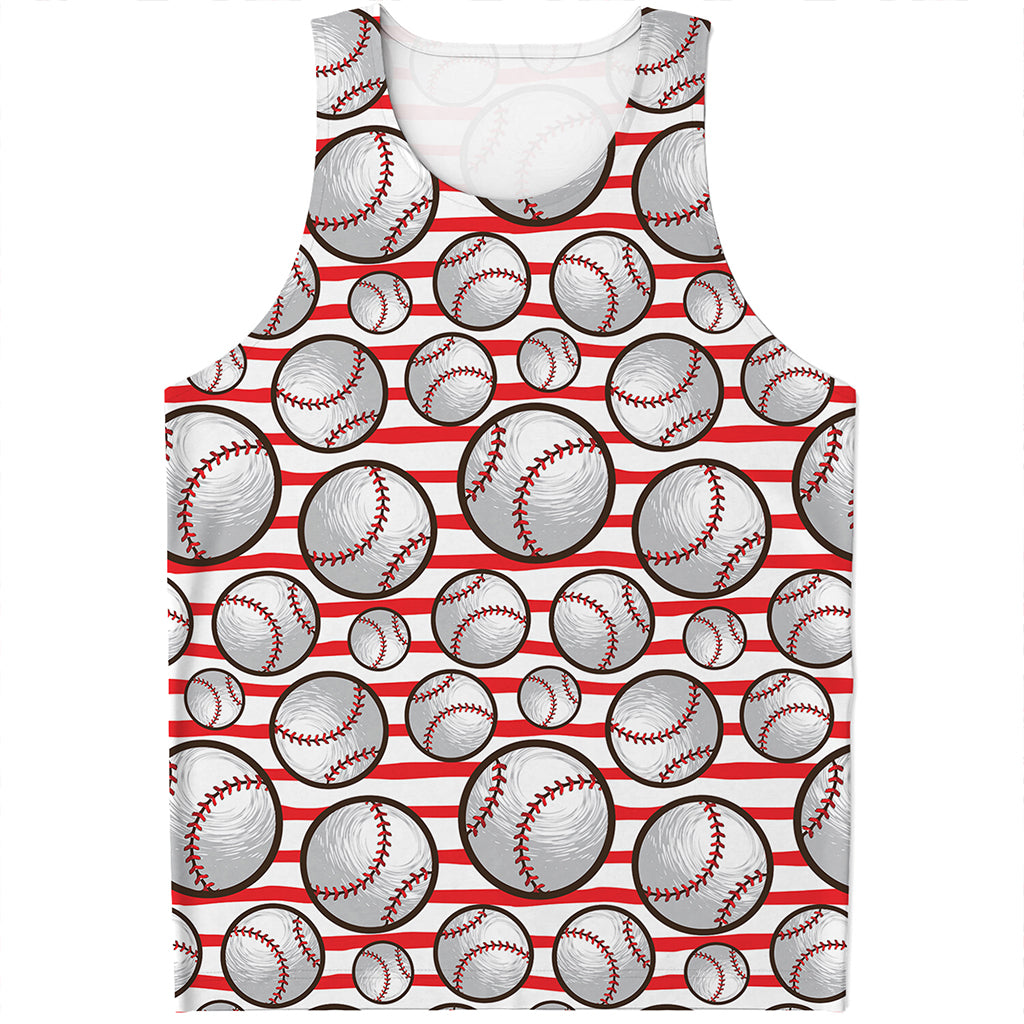 Red Striped Baseball Pattern Print Men's Tank Top