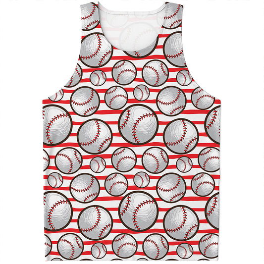 Red Striped Baseball Pattern Print Men's Tank Top