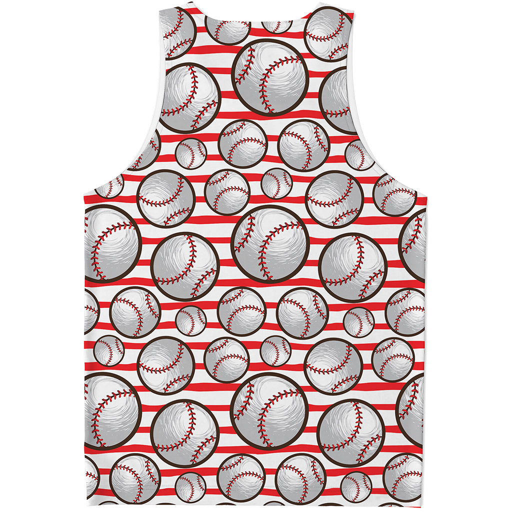 Red Striped Baseball Pattern Print Men's Tank Top