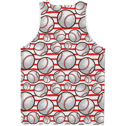 Red Striped Baseball Pattern Print Men's Tank Top