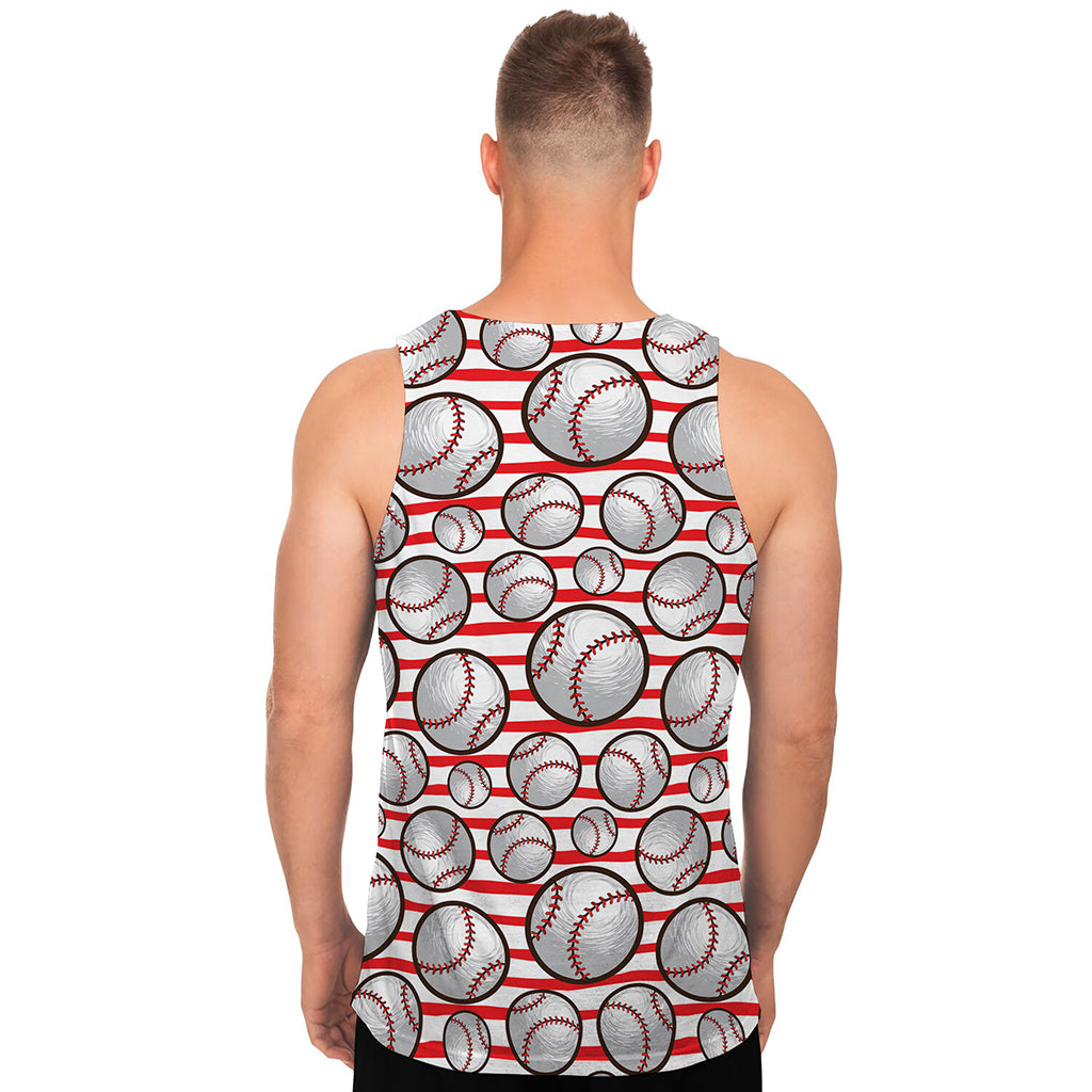 Red Striped Baseball Pattern Print Men's Tank Top