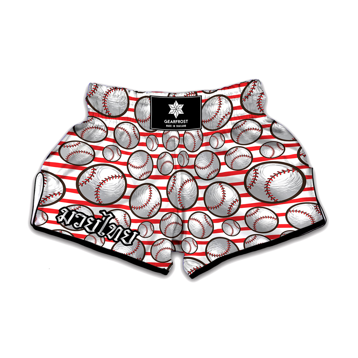 Red Striped Baseball Pattern Print Muay Thai Boxing Shorts