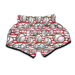 Red Striped Baseball Pattern Print Muay Thai Boxing Shorts
