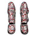 Red Striped Baseball Pattern Print Muay Thai Shin Guards