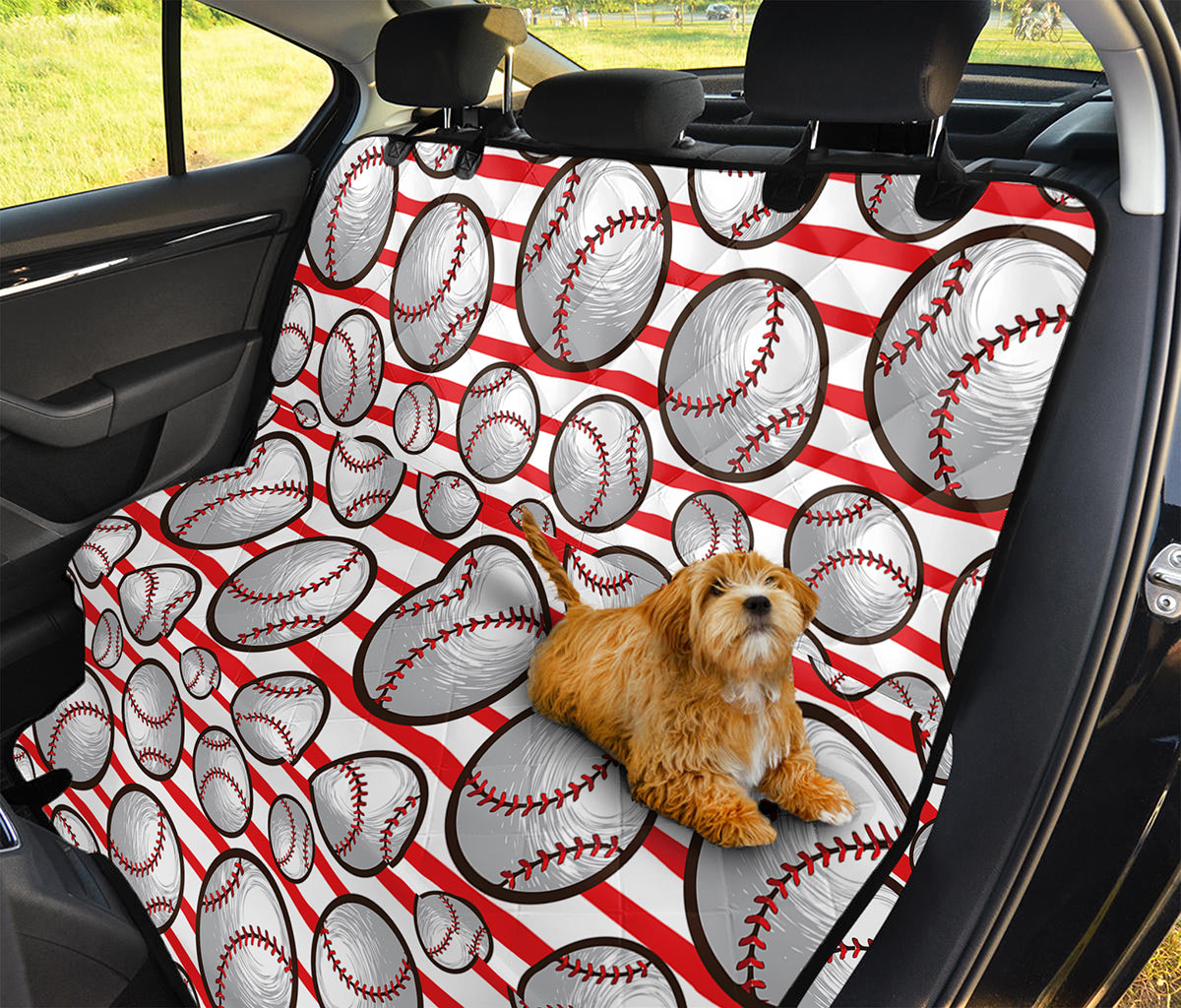 Red Striped Baseball Pattern Print Pet Car Back Seat Cover
