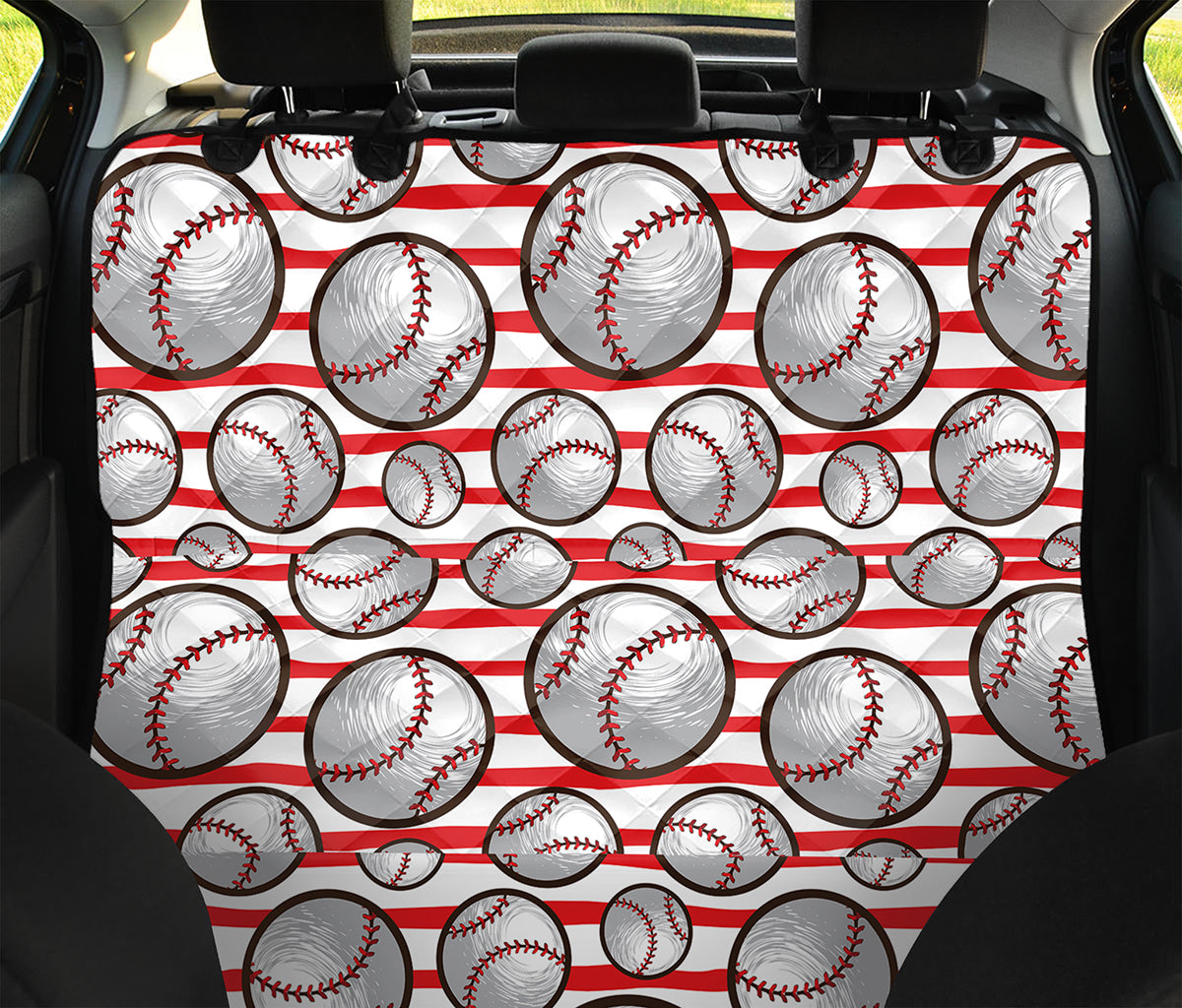 Red Striped Baseball Pattern Print Pet Car Back Seat Cover