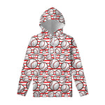 Red Striped Baseball Pattern Print Pullover Hoodie