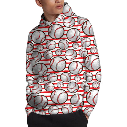 Red Striped Baseball Pattern Print Pullover Hoodie