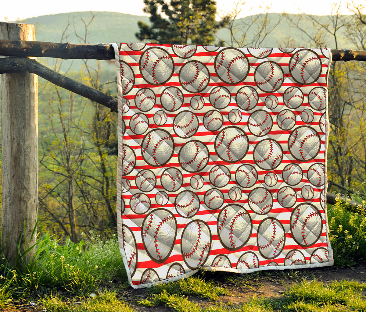 Red Striped Baseball Pattern Print Quilt