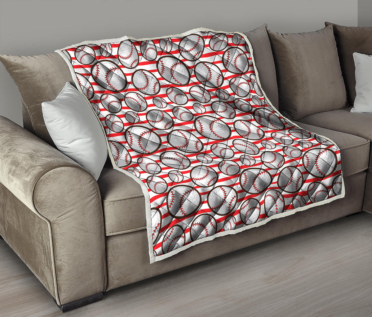 Red Striped Baseball Pattern Print Quilt