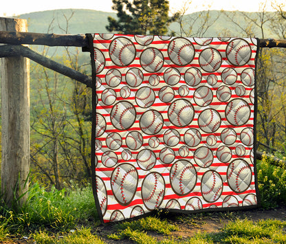 Red Striped Baseball Pattern Print Quilt