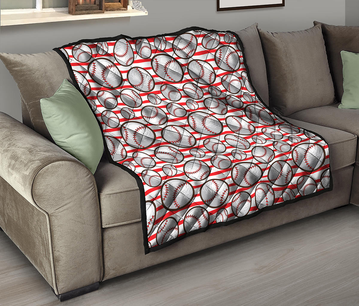 Red Striped Baseball Pattern Print Quilt