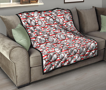 Red Striped Baseball Pattern Print Quilt