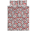 Red Striped Baseball Pattern Print Quilt Bed Set