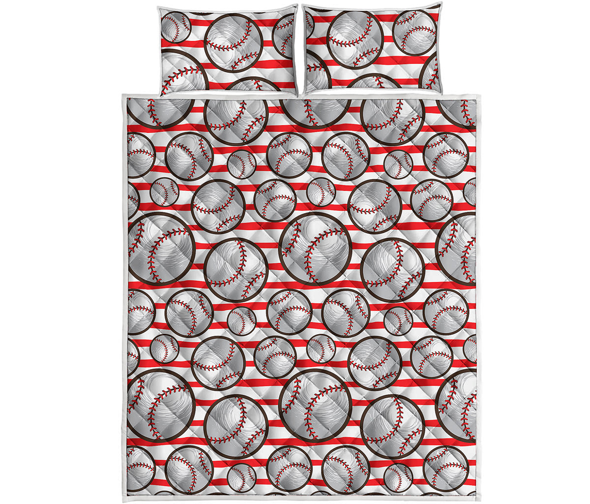 Red Striped Baseball Pattern Print Quilt Bed Set