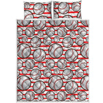 Red Striped Baseball Pattern Print Quilt Bed Set