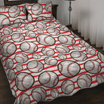 Red Striped Baseball Pattern Print Quilt Bed Set