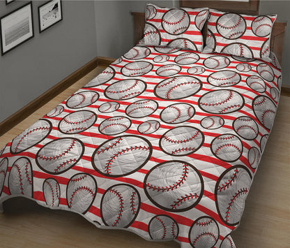 Red Striped Baseball Pattern Print Quilt Bed Set