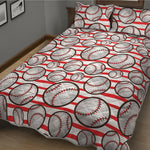 Red Striped Baseball Pattern Print Quilt Bed Set