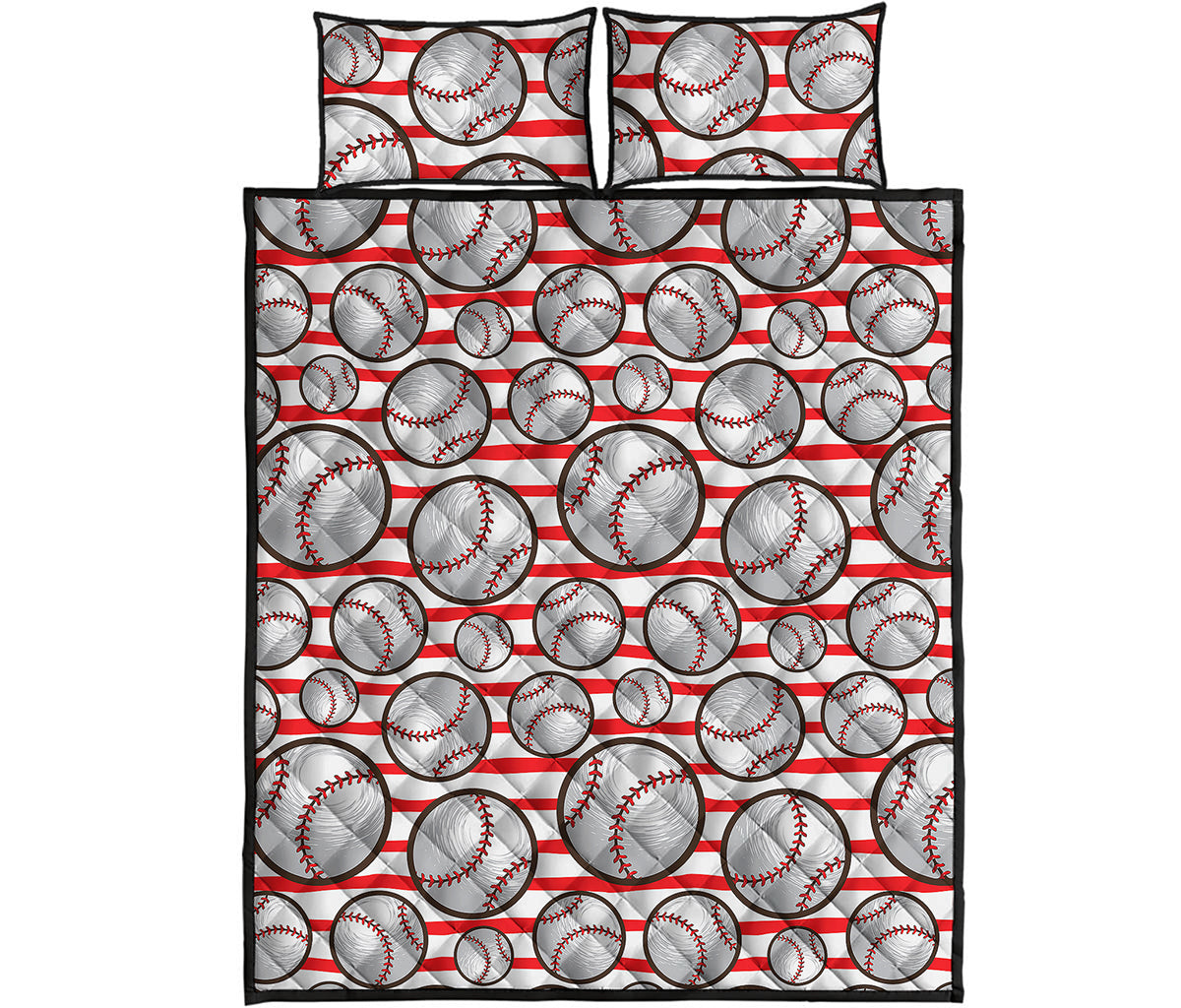 Red Striped Baseball Pattern Print Quilt Bed Set