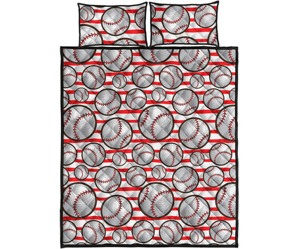 Red Striped Baseball Pattern Print Quilt Bed Set