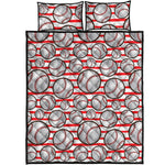Red Striped Baseball Pattern Print Quilt Bed Set