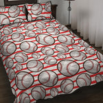 Red Striped Baseball Pattern Print Quilt Bed Set