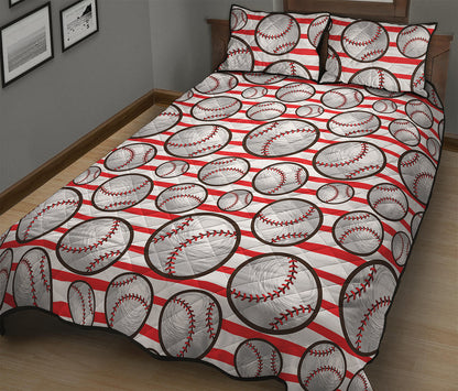 Red Striped Baseball Pattern Print Quilt Bed Set