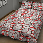 Red Striped Baseball Pattern Print Quilt Bed Set