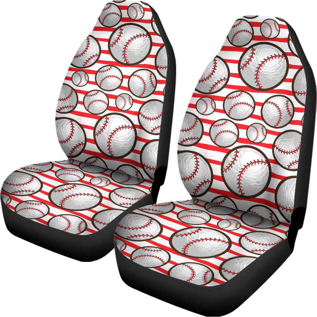 Red Striped Baseball Pattern Print Universal Fit Car Seat Covers