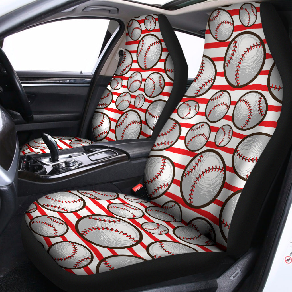 Red Striped Baseball Pattern Print Universal Fit Car Seat Covers