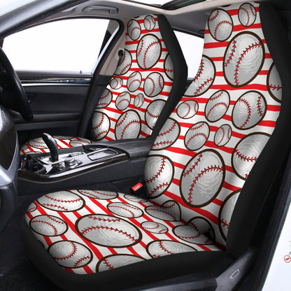 Red Striped Baseball Pattern Print Universal Fit Car Seat Covers