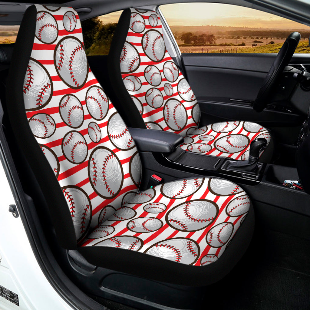Red Striped Baseball Pattern Print Universal Fit Car Seat Covers