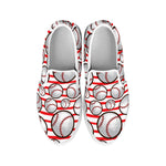 Red Striped Baseball Pattern Print White Slip On Shoes