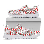 Red Striped Baseball Pattern Print White Sneakers