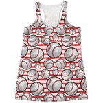 Red Striped Baseball Pattern Print Women's Racerback Tank Top