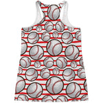 Red Striped Baseball Pattern Print Women's Racerback Tank Top