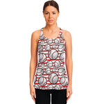Red Striped Baseball Pattern Print Women's Racerback Tank Top