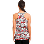 Red Striped Baseball Pattern Print Women's Racerback Tank Top