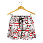 Red Striped Baseball Pattern Print Women's Shorts