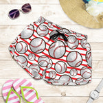 Red Striped Baseball Pattern Print Women's Shorts