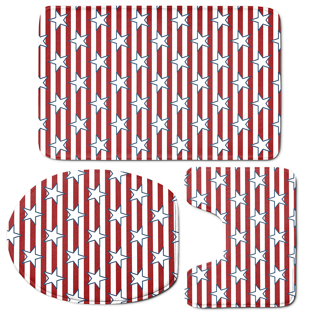 Red Striped USA Star Pattern Print 3 Piece Bath Mat Set