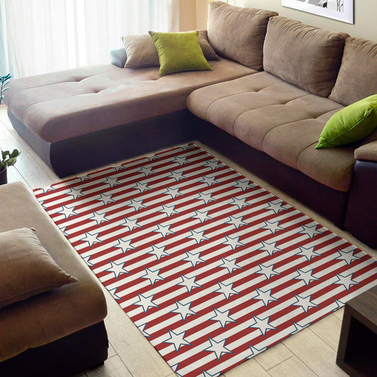 Red Striped USA Star Pattern Print Area Rug