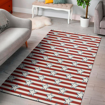 Red Striped USA Star Pattern Print Area Rug