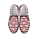 Red Striped USA Star Pattern Print Black Slip On Shoes