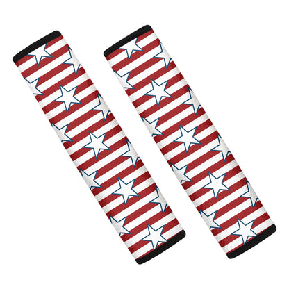 Red Striped USA Star Pattern Print Car Seat Belt Covers