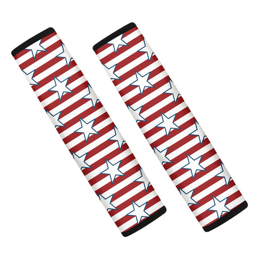 Red Striped USA Star Pattern Print Car Seat Belt Covers