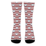 Red Striped USA Star Pattern Print Crew Socks